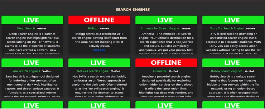 Dark web directory navigation and onion site discovery