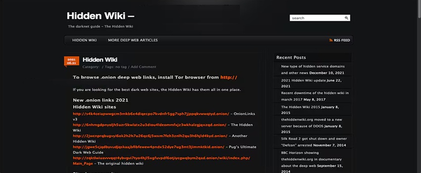Hidden Wiki style dark web directory organization