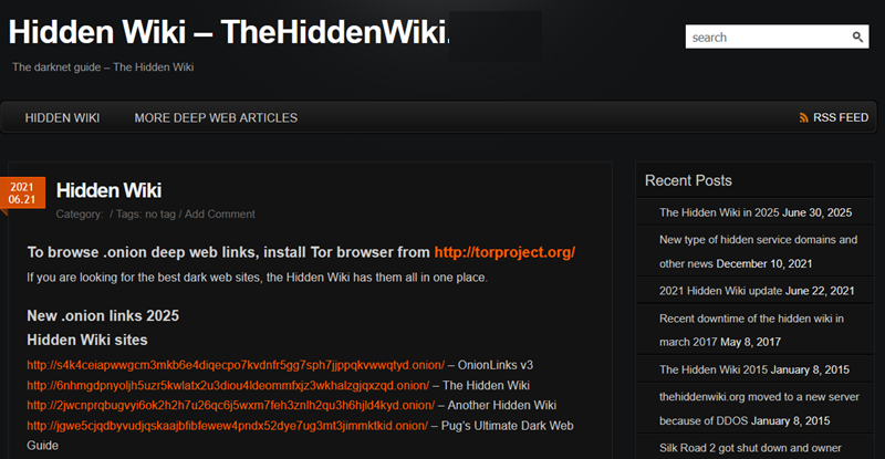 The Hidden Wiki dark web directory homepage 2026